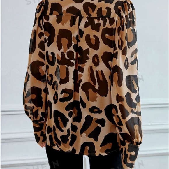 Leopard Print Sheer Button Down Up Shirt Top Blouse - Picture 4 of 7